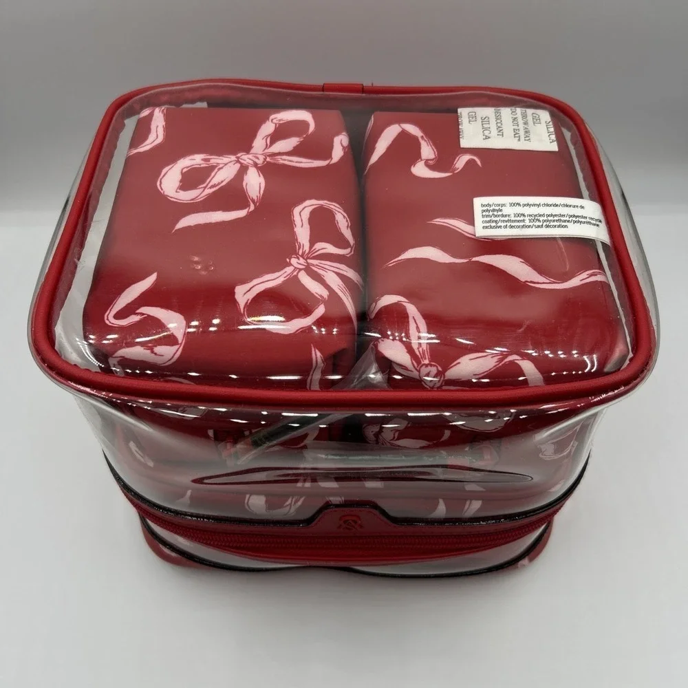 Victoria's Secret Makeup Bag 4 Pcs Red White Bows Train Case New With Tags